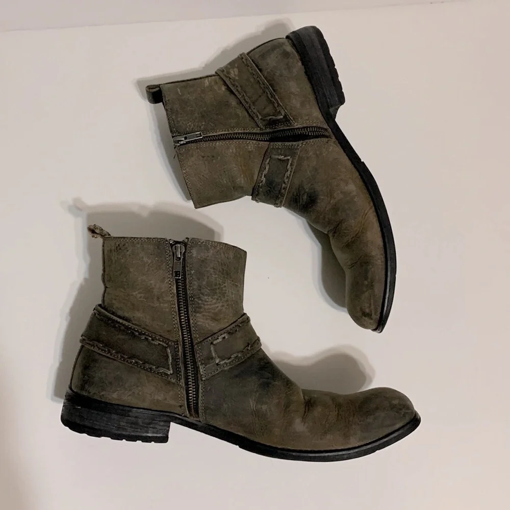 Bed Stu Men's Olive Brown Distressed Leather Harness Boots